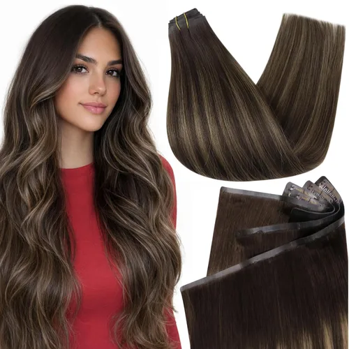 Miniatura 24 de Full Shine Extensiones de cabello humano con pinzas, cabello humano Remy invisible para mujer, color rubio platino, 20 pulgadas, 8 unidades, 4.23 oz