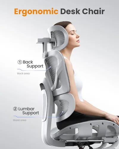 Miniatura 2 de naspaluro Silla de oficina ergonómica, silla de escritorio de malla con respaldo alto, capacidad de 350 libras, soporte lumbar, reposacabezas