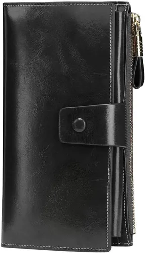 Miniatura 27 de Itslife - Cartera de piel sintética encerada para mujer con bloqueo de identificación de radio frecuencia (RFID), de gran capacidad, encerada