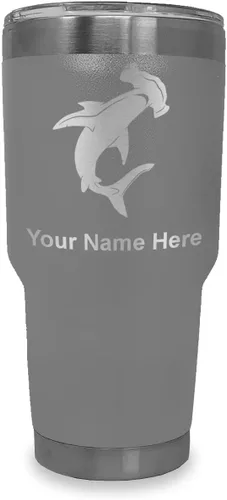 Miniatura 39 de LaserGram Vaso aislado al vacío de 20 onzas, tiburón martillo, grabado personalizado incluido (negro)