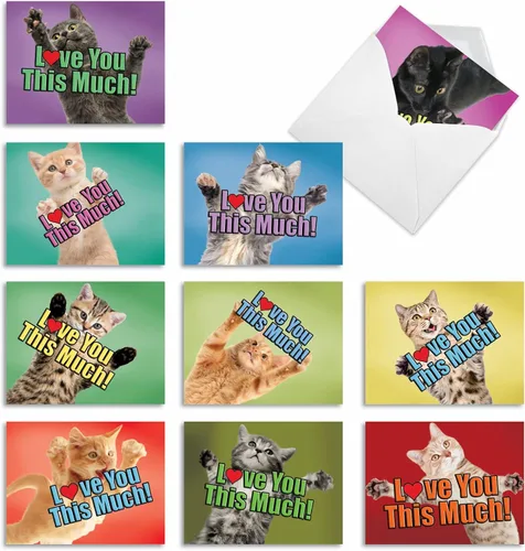 Miniatura 9 de The Best Card Company - 10 tarjetas de gato en blanco para todas las ocasiones (4 x 5.12 pulgadas) - Lindo juego de tarjetas a granel surtido - Cat