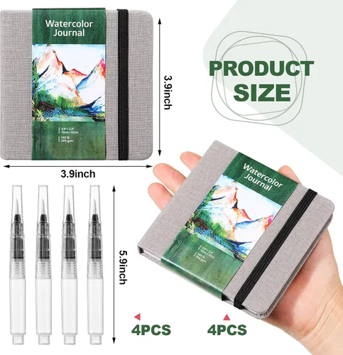 Miniatura 4 de Dispowreath Juego de 4 cuadernos de bocetos de acuarela con bolígrafos de pincel de acuarela, papel de algodón de 300 GSM, cuaderno portátil Blanco
