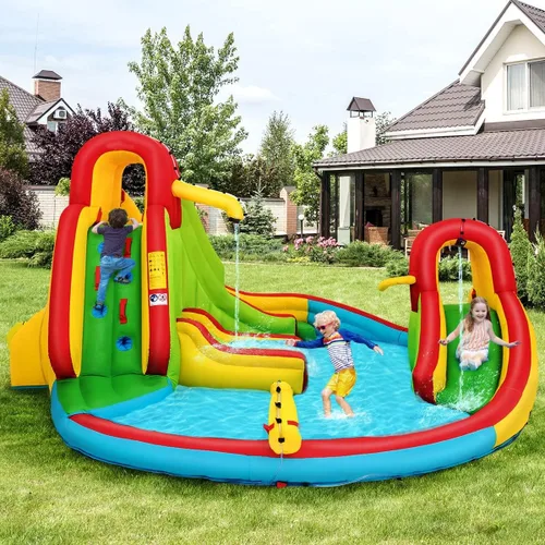 Miniatura 2 de KOTEK Tobogán acuático inflable, tobogán acuático 8 en 1 con 2 toboganes, 2 paredes de escalada, piscina y cañón de agua, toboganes acuáticos