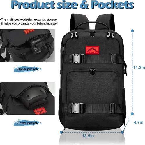 Miniatura 3 de GoHimal Mochila para monopatín, mochila deportiva, bolsa para laptop, diseño multideportivo para hombres y mujeres, Negro, Tamaño único, Moderno