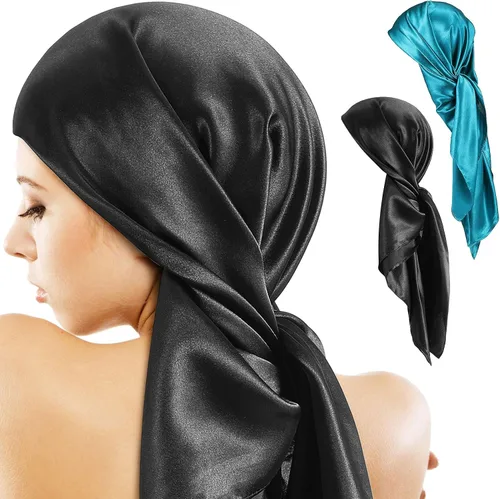 Miniatura 2 de SATINIOR Pañuelo sedoso para la cabeza de 35 pulgadas, 2 unidades, bufanda cuadrada grande para el cuello, pañuelo de satén para dormir para mujer