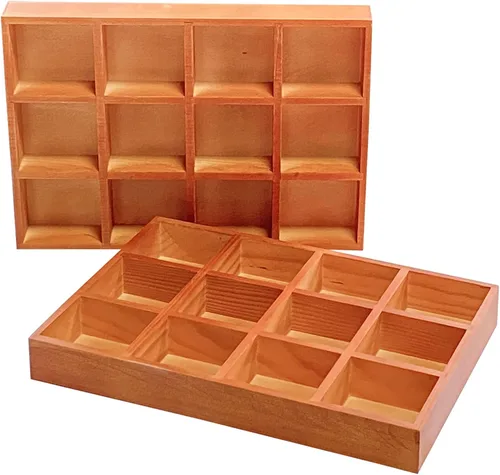 Miniatura 3 de Cregugua Paquete de 2 bandejas de clasificación de madera, organizador dividido de madera, caja de secciones con acabado marrón