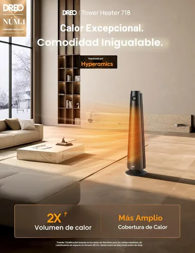 Miniatura 2 de Dreo Calentador de Espacio para Habitación Grande, Calentadores Eléctricos de 30" con Control Remoto, Oscilación de 120°, Termostato Ajustable, 5