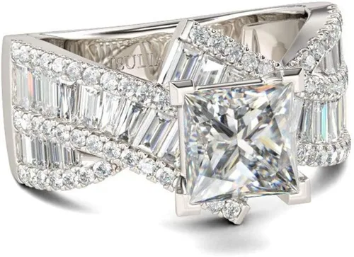 Miniatura 8 de Jeulia Anillos de compromiso de corte princesa de 2 quilates para mujer, plata de ley con diamante blanco, circonita cúbica, anillo de compromiso