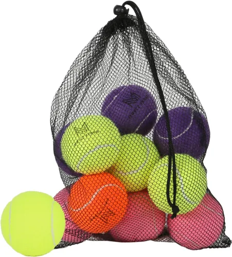 Miniatura 14 de Juego de 12/18 pelotas de tenis para entrenamiento, juego para perros y práctica con bolsa de malla para transporte y entrenamiento
