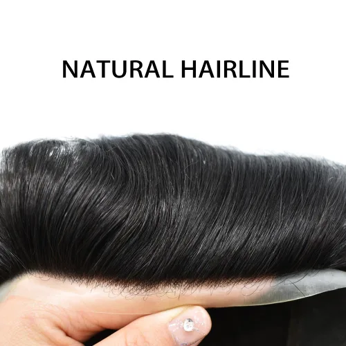 Miniatura 4 de Toupee para hombres Piezas de cabello humano real Encaje suizo para hombres Toupee unidades de cabello humano europeo para hombres postizos sistemas