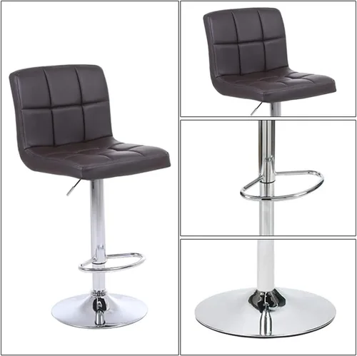 Miniatura 6 de Taburetes de bar ajustables de altura de mostrador, juego de 2 taburetes de cocina, sillas modernas de cuero sintético giratorio con respaldo Marrón