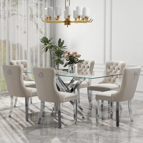 Miniatura 10 de Juego de comedor de 3 piezas con superficie de vidrio transparente, juego de comedor cuadrado minimalista moderno de 36'', juego de mesa de cocina