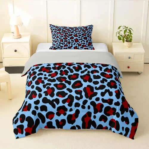 Miniatura 19 de Erosebridal Juego de edredón con estampado de leopardo, tamaño individual para niños, edredón de guepardo occidental, negro y gris, juego de ropa