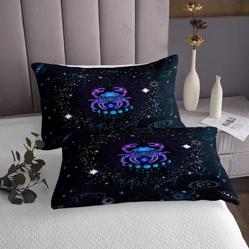 Miniatura 5 de Erosebridal Colcha de cáncer tamaño individual, juego de cama de constelaciones azul neón, juego de colcha de horóscopo, juego de edredón hippie