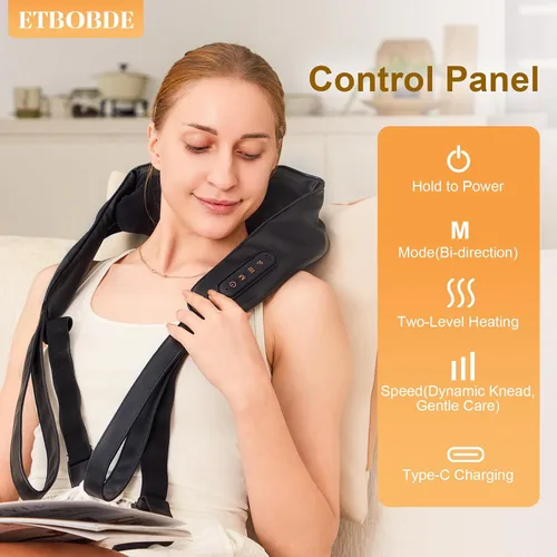 Miniatura 2 de Masajeador de cuello con calor inalámbrico Shiatsu masajeador eléctrico de cuello y hombros para aliviar el dolor, masaje profundo de la parte