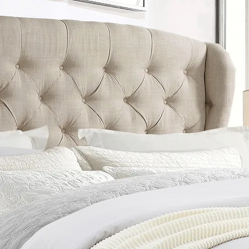 Miniatura 7 de Rosevera Marcelle - Marco de cama con respaldo de alas con cabecera ajustable de diseño distintivo, tapizado con botones para dormitorio, soporte