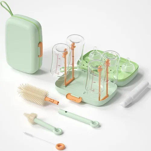 Kit de limpieza de botellas de viaje 7 en 1, esenciales para bebés, con cepillo para biberones, cepillo para pezones, cepillo limpiador de pajilla,
