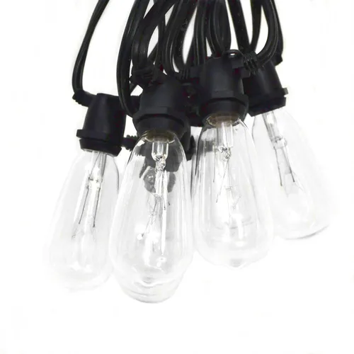 Miniatura 5 de Hometown Evolution, Inc. Cadena de luces Edison vintage de grado comercial para exteriores (ST40 transparente, cable negro comercial, 25 pies)