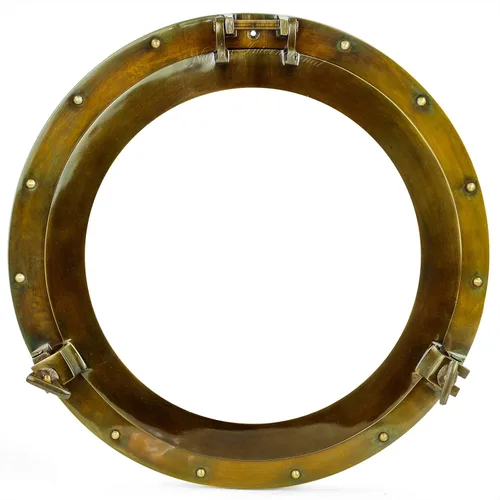 Nagina International, 17 "Ojo de buey de aluminio con acabado antiguo ~ decoración de ojo de buey de vidrio para ventana de puerto