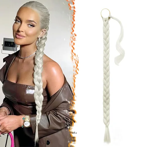 Miniatura 70 de Barsdar Extensión de 26 Pulgadas de Cola de Caballo Trenzada Larga con Banda Elástica - Extensiones de Cabello en Cola de Caballo Recta y Elegante