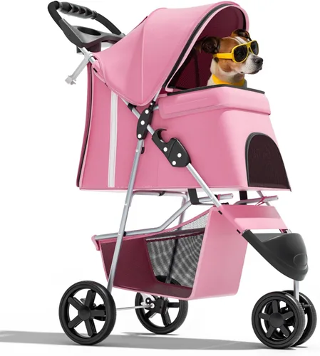 Miniatura 17 de Magshion Cochecito para mascotas de 3 ruedas, cochecito de viaje plegable para perros y gatos pequeños y medianos (hasta 33 libras), transportador