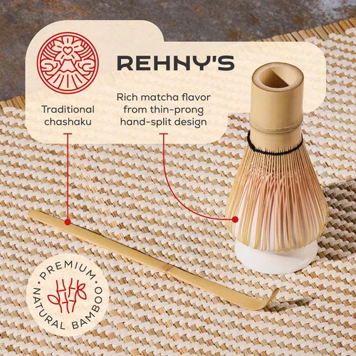 Miniatura 8 de Rehny’s Juego de batidor matcha Juego completo de matcha con cuenco en forma de corazón, batidor de bambú, soporte, tamiz de acero inoxidable