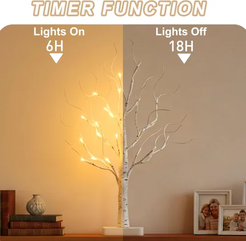 Miniatura 4 de EAMBRITE Árbol de abedul con luces LED para decoración de Navidad en interiores, árbol de mesa iluminado de 22 en 24 LED, ramita blanca, funciona
