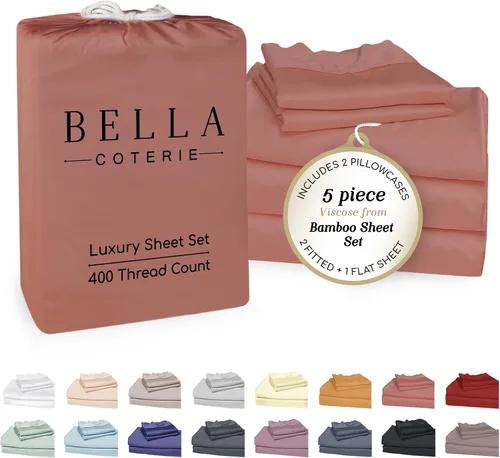 Miniatura 44 de Bella Coterie - Juego de sábanas de lujo de viscosa de bambú para cama tamaño split king 2 sábanas ajustadas para camas Sleep Number y camas 06