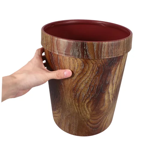 Miniatura 9 de STOBOK 1 bote de basura, cesta de basura para baño, papelera de madera con patrón de madera, contenedor de basura retro, contenedor de basura