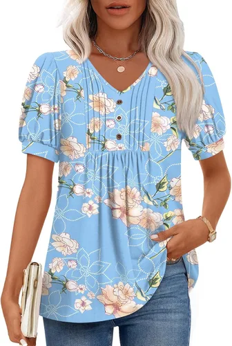 Miniatura 22 de Findsweet Blusas de túnica de verano para mujer, tops casuales y elegantes, manga corta, M-3XL