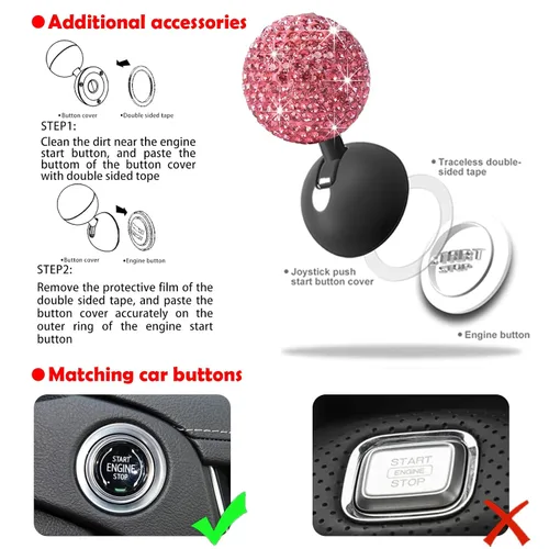 Miniatura 5 de Cubierta de Botón de Arranque de Coche con Diamantes Bling - Accesorios Lindos para Interior de Mujeres, Decoración de Botón de Arranque del Motor