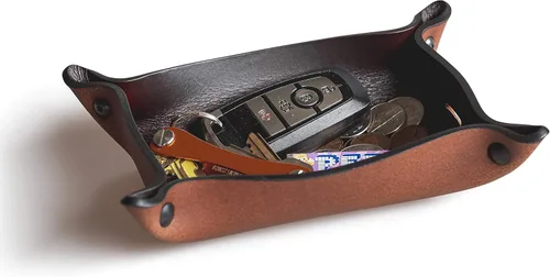 Miniatura 10 de Main Street Forge Bandeja de valet de cuero para hombre, organizador rústico EDC para llaves, teléfono y cartera, fabricado en Estados Unidos