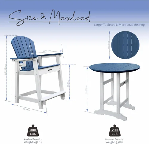 Miniatura 7 de Juego de 5 sillas Adirondack altas de bar para patio, resistentes a la intemperie, HDPE de 35 pulgadas, redondos, taburetes de bar Adirondack, mesa
