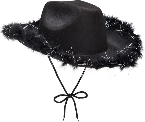 Cowboy Hats for Women and Men - Fluffy, Sparkly Cowgirl Hat with Feathers for Costume, Dress Up Birthday, Party
