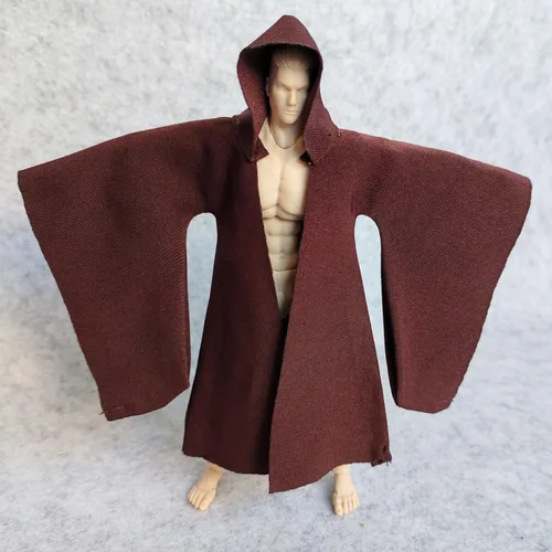 Miniatura 2 de SSbeauty M Bata de tela a escala 1:12 con sombrero para figura de acción de muñeca de 6 pulgadas y 6 pulgadas (sin figura) (manga L marrón)