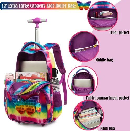 Miniatura 5 de Egchescebo Mochila con ruedas para niñas con ruedas para niños y niñas, mochila con ruedas