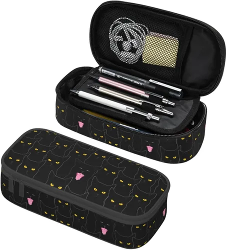 Estuche organizador de lápices con patrón de gato negro, gran capacidad, papelería con cremallera, suministros escolares, bolsa para lápices para