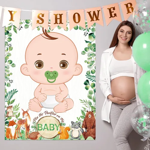 Miniatura 5 de Juego Faccito Pon el Chupete para Baby Shower Juego de Decoración para Baby Shower Incluye Póster Grande 24 Adhesivos de Chupete Juego con Venda