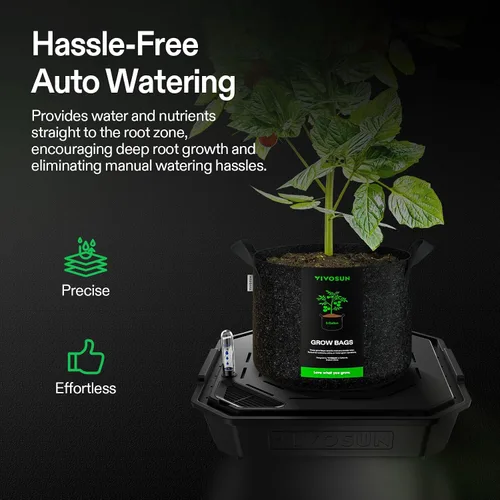 Miniatura 2 de VIVOSUN Paquete de 4 Macetas de Autoriego FlexFeed, Base de Maceta de Tela con Riego Automático con Medidor de Agua y Ventana de Mantenimiento