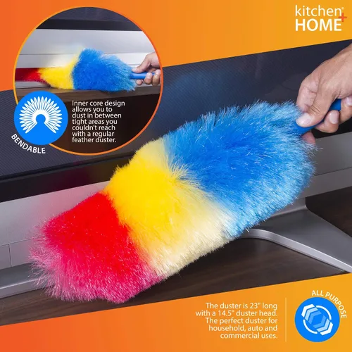 Miniatura 4 de Kitchen + Home - Plumero estático de arcoíris de 23 pulgadas, plumero electrostático que atrae el polvo como un imán