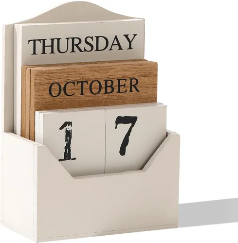 Miniatura 8 de Calendario de bloques para escritorio, bloques de visualización de fecha de mes de madera para profesores, estudiantes, aula, decoración rústica