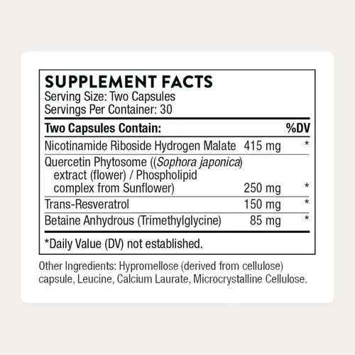 Miniatura 2 de THORNE - ResveraCel - Ribósido de nicotinamida con fitosoma de quercetina y resveratrol - Apoya el envejecimiento saludable, la metilación