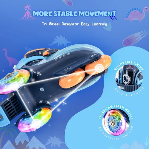 Miniatura 4 de SULIFEEL Patines de Ruedas Ajustables para Niñas Niños Infantiles, Ruedas Divertidas Iluminadas con Luz Flash de Tipo Equilibrio de Tres Puntos Azul