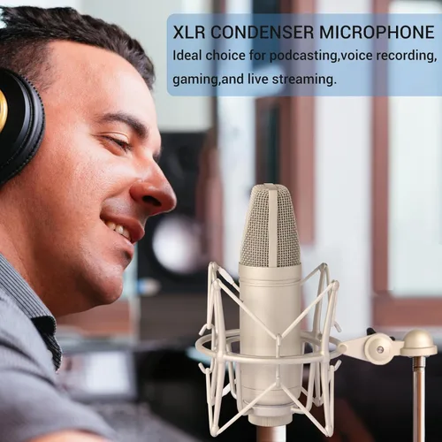Miniatura 2 de SUUNTOK Micrófono de condensador XLR, Kit de micrófono cardioide profesional de diafragma grande con montaje de choque, para estudio, transmisión