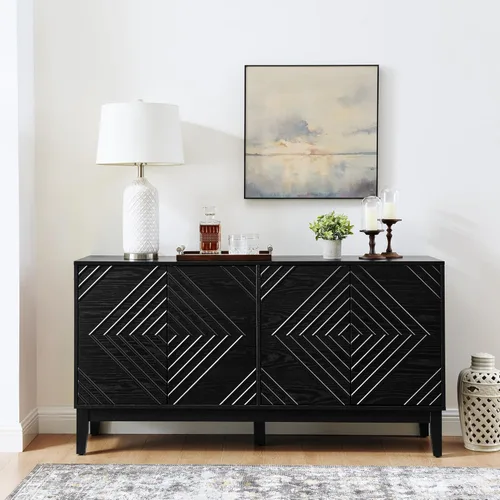 Miniatura 15 de Mesa consola estrecha de 39 pulgadas con puertas huecas, aparador moderno de mediados de siglo con 2 orificios de salida, gabinete de almacenamiento