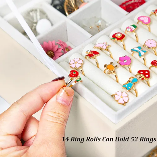 Miniatura 113 de Joyero de pendientes para mujeres y niñas, organizador de aretes de 5 capas, caja organizadora de joyas blanca con candado, collares y aretes