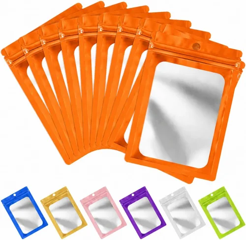 Miniatura 14 de FUNFERY - Paquete de 100 bolsas resellables de Mylar con ventana transparente esmerilada, bolsa con cremallera a prueba de olores