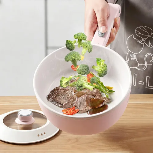 Miniatura 4 de Bear Olla caliente antiadherente 2L, 1000W Olla de cocina portátil multifuncional, fideos rápidos eléctricos, sartenes antiadherentes para carne