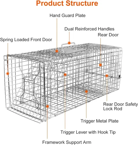Miniatura 6 de Trampa de jaula de animales vivos de 31 pulgadas, trampa plegable resistente para gatos callejeros, mapaches, ardillas, zorrillos, marmotas, topos
