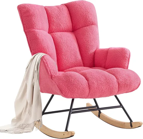 Miniatura 19 de Zedachica Mecedora tapizada para cuarto de bebé, silla mecedora tapizada, asiento acolchado con respaldo alto, cómoda silla auxiliar para sala